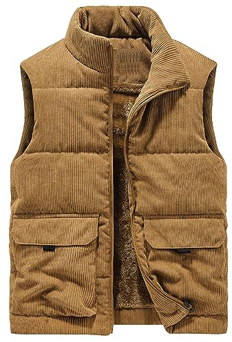 AIEOE Herren Gefütterte Weste Warmer Innenplüsch Herrenweste mit Teddyfell und Vielen Taschen