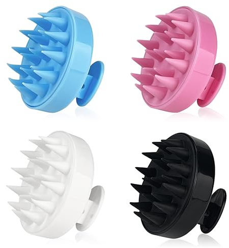 4 Stück Kopfhaut Massagebürste Shampoo Bürste, 100% Silikon Kopfmassage Bürste, Shampoo Bürste für Peeling und Kopfmassage Bürste, Stimuliert das Haarwachstum, Nasstrockener Haar Massagebürste