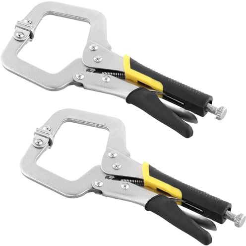 SINJEUN 2 PCS C Clamp 9 Inch, Welding Locking C Clamps with Adjustable Screw and Swivel Pads, Heavy Duty c Clamp Locking Pliers for Welding, Aligning, Woodworking, Yellow/Silver