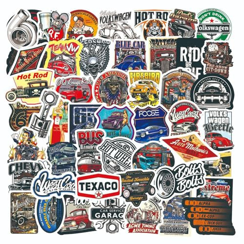 Lot de 2 X 50 Autocollants Classiques, Stickers Vintage Voiture Classique, Autocollants Classiques en Vinyle Imperméable, Graffiti Stickers pour Bagages Ordinateur Portable Skateboard Vélo