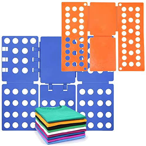2-teiliges Kleidungs-Klappbrett für Kinder und Erwachsene, T-Shirt-Ordner, Wäsche-Organizer, einfach und schnell für die Organisation zu Hause (Orange und Blau)