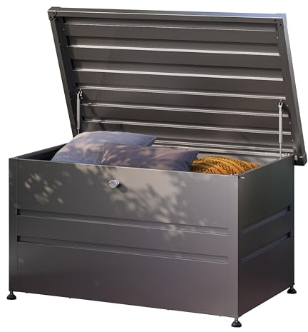 GFP PRIMEYARD® Gartenbox 132x64x72 cm Aufbewahrungsbox Auflagenbox Gartentruhe Metall anthrazit wasserdicht