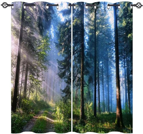 ANHOPE Natur Wald Dschungel Baum Vorhänge mit Ösen Blickdichte Gardinen Blackout Curtain Thermo Vorhang Weich Schlafzimmer Wohnzimmer Verdunklungsvorhänge 2er Set H 175 x B 140 cm