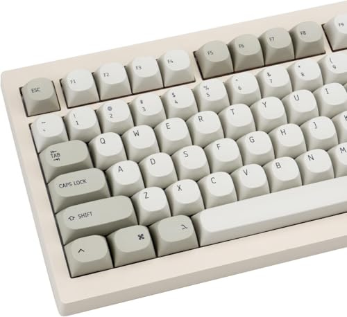 TIMSEKER Minimalistic Retro Keycaps with 119 Keys, White and Gray, MA Profile, PBT Dye-Sub, Mac Style, for ANSI/ISO Layout