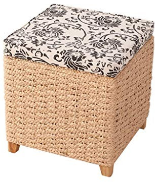 Ottomane Fußhocker Hocker Fußhocker Tritthocker Arbeitshocker Tritthocker Rattan Aufbewahrungsbox Aussortieren Quadratisch Schuhe tragen Schuhe wechseln Totem (Farbe: Primärfarbe, Größe: 40 * 40 *