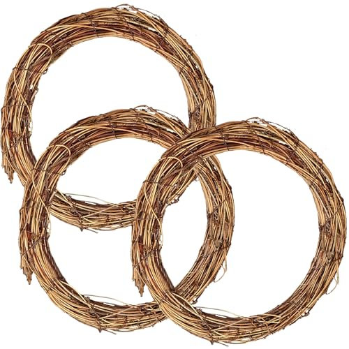 ToKinCen 3 Stück Weidenkranz 30cm, Rattan Kranz, Natürliche Weinrebe Kranz Rebenkranz Party Dekorationen Ideal als Türkranz, Holzkranz, Dekokranz, Bastelkranz, Weihnachtenkranz, Osterkranz