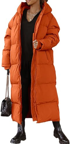 FUPODD Wintermantel Damen Lang Mit Kapuze Daunenmantel Damen Dicke Winterjacke Damen Warm Gefüttert Daunenjacke Frauen Winter Steppmantel Damen Lang Reissverschluss Daunenjacken Winddicht Wanderjacke