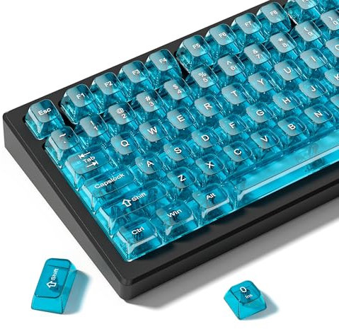 dagaladoo Blaue, klare Tastenkappe, transparente Tastenkappen, 60 75%, Keramik-Gelee-Tastenkappen-Set, durchscheinend, PC-Material, Kirschprofil-Tastaturkappen für MX-Schalter, mechanische Tastatur