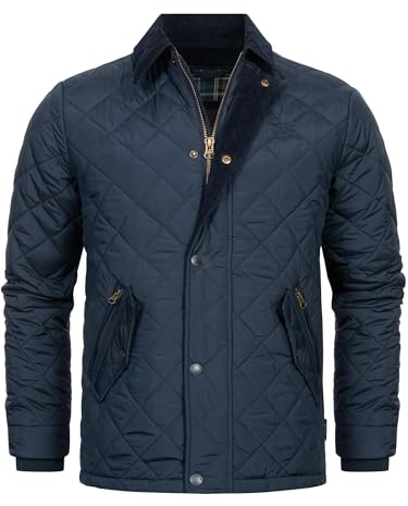 Indicode Hommes INAldos Jacket | Veste matelassée avec col en velours côtelé et matelassage en losanges Navy XL