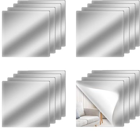 Lot de 16 films miroir à coller - Miroir adhésif pour mur - Carrelage - Film miroir autocollant pour décoration murale, miroir mural - Décoration de miroir autocollante (15 x 15 cm)