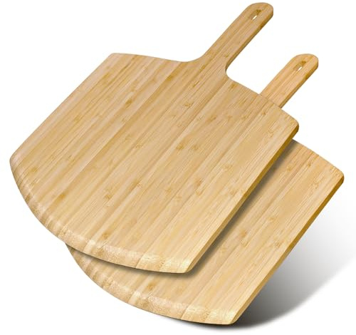 TUOCON Pizza Peel 12 inch 2 pack Bamboo Wood Pizza Paddle Pizza Peels Pizza Server for Ooni Oven Accessory Pizza Spatula Baking Homemade Cheese Bread Turner Pizza Pre board Pizza Tools Gift
