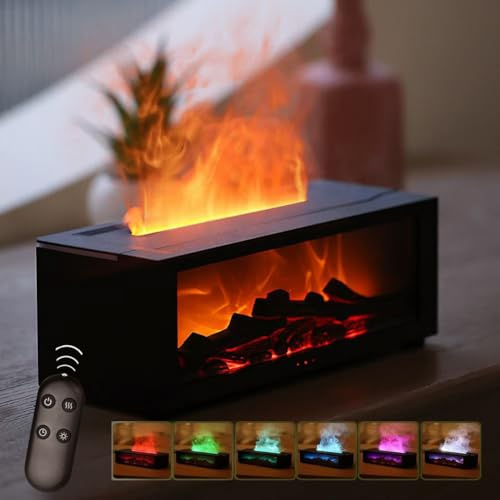 Starnearby LED Kamin Flammen Aroma Diffuser mit 7 Farben Licht und Timer Ember Diffuser 150ml Luftbefeuchter Flame Humidifier Kamin Diffusor (Schwarz)