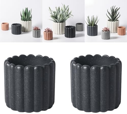 Boxonly Moderner gerippter Zement-Pflanzgefäß – 10,5 x 10,5 x 9 cm, dekorativer Blumentopf mit Drainage, für drinnen und draußen, nordischer Beton-Blumentopf für Heimdekoration (schwarz gesprenkelt)