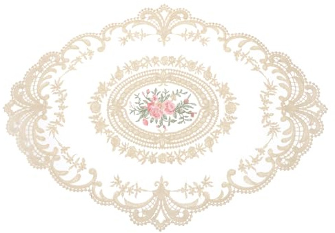 sourcing map Retro-Spitzen-Tischset, 40,6 x 55,9 cm, oval, bestickt, französische Häkeldeckchen, Untersetzer, Tassenmatte für Zuhause, Hochzeit, Dunkelbeige