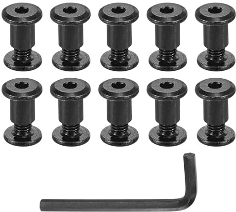 uxcell 10 Sets Screw Post, Male M6x6mm Stainless Steel Screw Rivets, Female 8x10 Hex Drive Binding Screws Belt Buckle Binding Bolts Leather Fastener with 1Pcs Wrench, Black