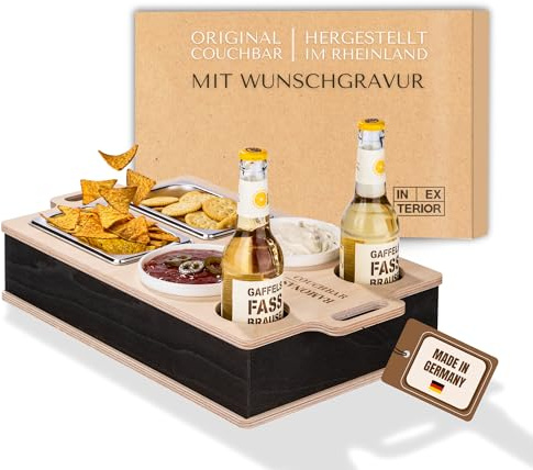 INEXTERIOR CouchBar Double - PERSONALISIERBAR - handgefertigt in Deutschland - Snackschalen und Flaschenhalter - Couchbutler couchorganizer Sofaorganizer Sofaablage Tablett Couchbutler (Design 2)