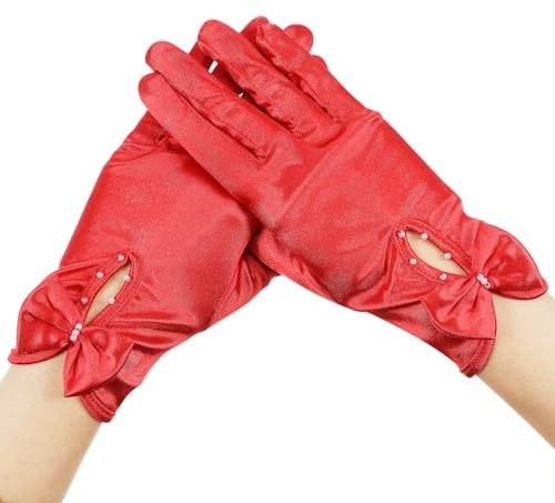 DEARMAMY Elegante Rote Satin Handschuhe Für Damen Handgelenklange Brauthandschuhe Für Hochzeiten Partys Und Besondere Anlässe Hochwertiges Braut Accessoire