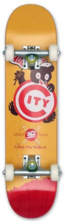 Mob Skateboard Ballpark Micro 6.5 Complete - Komplettboard 26.81 x 6.5 Zoll - Holzboard aus 7 Schichten Ahornholz - fertig montiert - Einsteiger Skateboard für Kinder mit City Logo - Gelb und Rot