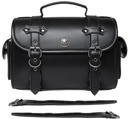 Motorcycle Saddle Bags, Leather Motorbike Storage, Large Capacity Pannier, Waterproof Side Bag, Black Universals Fit for Touring and Cruiser, 720g Black Leather