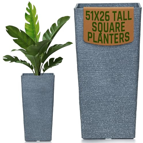 MoorGreen Malahide Tall Square Planter – Stylish Textured Dark Grey Flower Pot for Indoor & Outdoor Use, Ideal for Modern Homes, Patios, Gardens & Balconies.