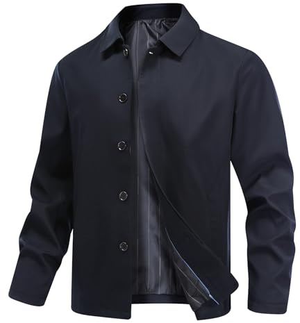 Allthemen Giacca a Maniche Lunghe Uomo Giubbotto Bottoni Casual Jacket Bomber Transizione Primavera Estate Marina M