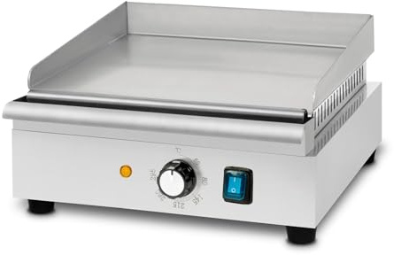 VERTES Grillplatte Bratplatte Plancha Grill Elektrisch 1400W aus Edelstahl Grillfläche Glatt 32x26cm, Thermostat, Temperatur 50-300°C, Spritz & Wärmeschutz, Auffangbehälter, Gummifüße
