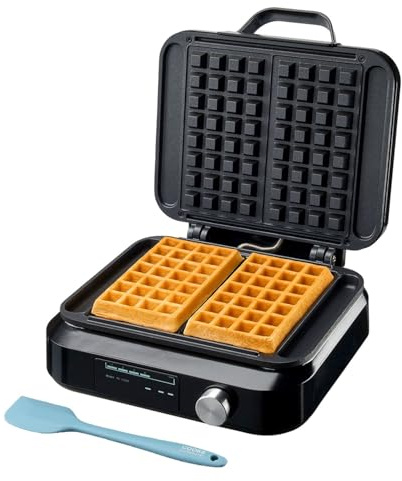 Cooks Professional Digital Double Waffle Maker | Luxury Deep Fill Dual Belgian Waffle Iron Machine with Non-Stick Plates, Adjustable Temperature & Silicone Spatula | 1500W | Black & Silver