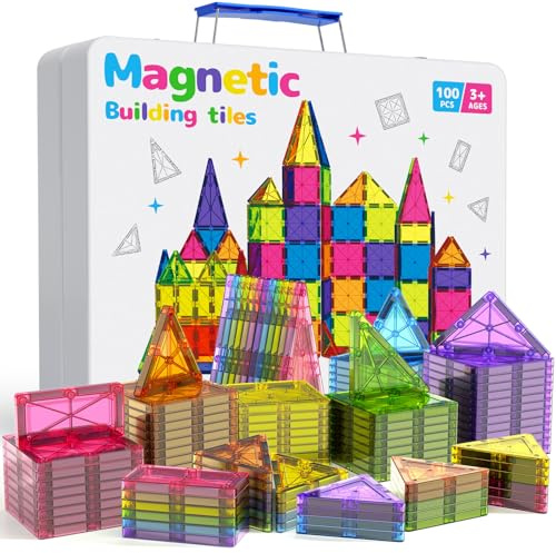 iburge Magnetiska plattor 100 st magnetiska byggstenar set transparent 3D-byggstenar godisfärger magnetiska plattor byggleksaker för