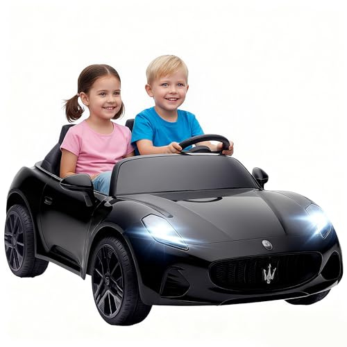 AIYAPLAY Voiture électrique pour enfant 12 V, 2 places, avec télécommande 2,4 GHz, 2 moteurs, véhicule électrique avec suspension, musique, lecteur MP3, USB, klaxon, lumières LED, pour 3 à 8 ans, 3 à