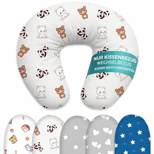 Flowen Funda Cojín de Lactancia Ositos | Funda Extraíble Cojín Bebé 0-12 Meses | 100% Algodón Oeko-Tex Standard 100 | Cremallera Resistente | Hipoalergénica | Lavable a Máquina