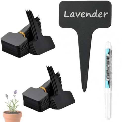 LABAOO 100 Pack T Shape Black Plant Labels for Outdoor Plants, 6x10cm Plastic Plant Tags, Reusable Vegetable Labels Signs for Pots, Outdoor