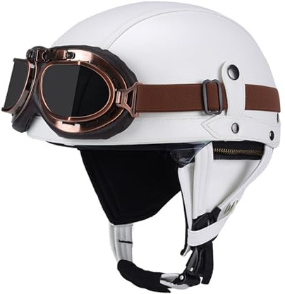 KKVGP Retro halvhjälm for motorcykel i tysk stil med glasögon, Retro hjälmar med öppet ansikte DOT/ECE-godkända, Vuxna män kvinnor Keps for cykelkryssarscooter(12,M=57~58cm)