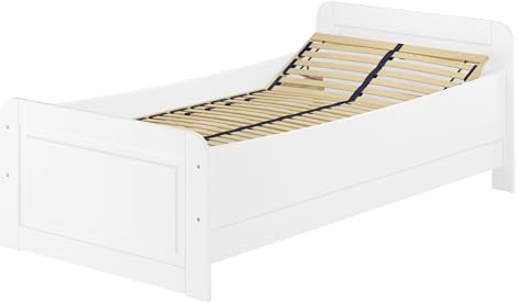Erst-Holz®Weißes Einzelbett extra hoch 100x200 Zubehör wählbar V-60.42W-10Federholzrahmen inkl.