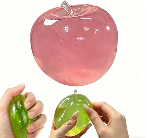 Söta äpple Squishies, stressboll med transparent färg, mjuk TPR frukt dekompressionsnypleksak, perfekt för stresslindring och fidget, present till vuxna och barn