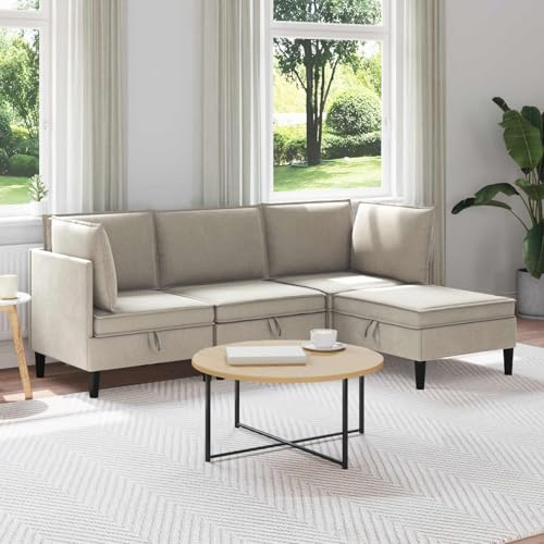 sephironlbb Wohnzimmergarnitur 4-teilig Hafer Stoff Polstergarnitur mit Ottomane und Schlaffunktion, Ecksofa mit Stauraum, Couch für Wohnzimmer und Gästezimmer, langlebig und pflegeleicht