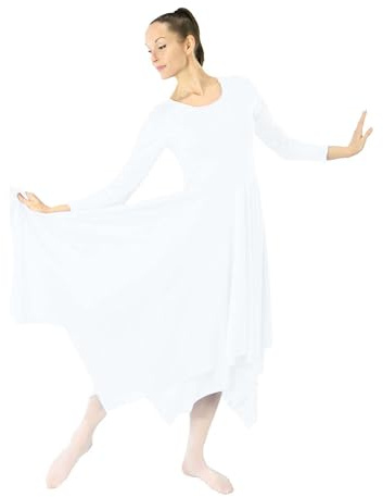 Danzcue Womens Celebration of Spirit Long Sleeve Dance Dress, White, L-XL