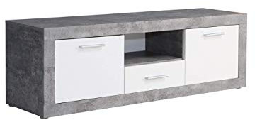 FORTE BACCIO TV-Unterschrank mit 2 Türen und 1 Schublade, Holzwerkstoff, Betonoptik Lichtgrau / Weiß, 147,8 x 49,9 x 41 cm