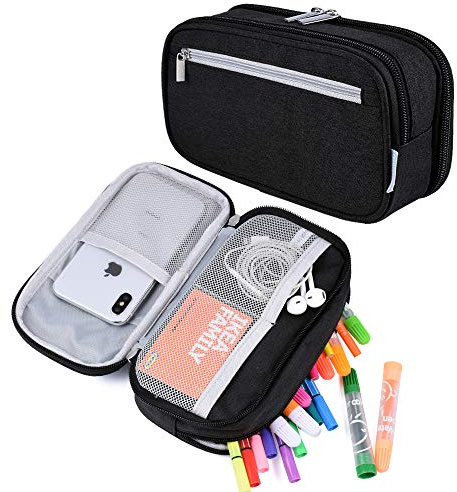 YONZONE Large Pencil Case Big Capacity Pencil Cases Pencil Bag Pen Pouch, 3 Multi Compartments Stationery Office School Supplies High Storage Organiser for Boys Girls Teenage Adult Makeup Bag, Black
