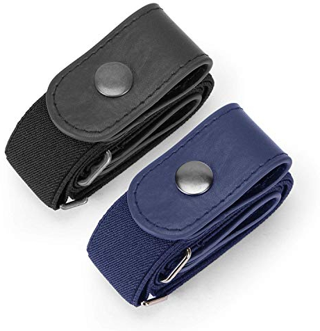 JasGood 2 Pack Schnallenfrei Elastischer Gürtel für Damen oder Herren, Ohne Schnalle Keine Ausbuchtung Unsichtbare Gürtel, Schwarz/Blau, 64cm(Für Hosengrößen 80cm-120cm)
