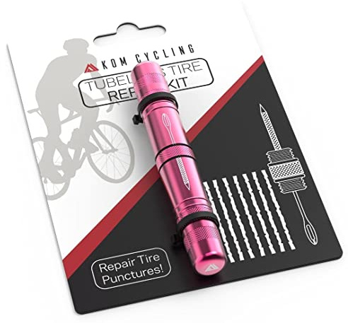 KOM Cykling, slanglös däckreparationssats för cyklar – 8 färger! Fixar mountainbike och däckpunkteringar för vägcykel – inkluderar däckreparationsgaffel och brotsch, 8 baconremsor. Slanglös reparation