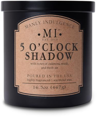 Manly Indulgence 5 O'Clock Shadow Scented Candle for Men 16.5 oz | 2 Wick & 2X Intense Fragrance | Oakmoss, Musk & Fresh Air | Up to 60 Hour Burn, Soy Blend Wax, USA Poured, Black
