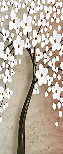 A.Monamour Adesivo Porta Autoadesiva Un Ramo di Un Albero con Fiori Bianchi Vinile PVC Adesivi per Porte Interne 3D Pellicola Adesiva Poster Sticker Murale Parete Carta da Parati