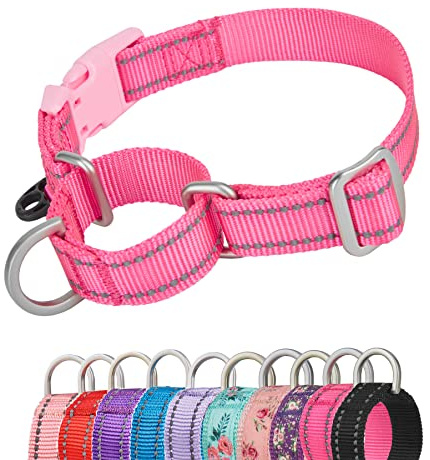 YUDOTE Collari per cani Martingala riflettenti, a prova di fuga, anti-tiro, con fibbia di sicurezza a sgancio rapido per cani a testa stretta, per facilitare le passeggiate, L, rosa acceso