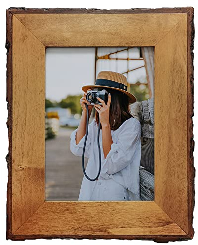 Eosglac 5x7 Live Edge Picture Frame, Rustic Wood Photo Frames Farmhouse Decor for Tabletop or Wall Display, Natural Brown