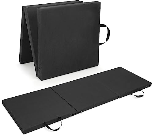 Trintion Tri-Fold 1.5 Thick Folding Gymnastics Exercise Mat Non Slip Soft Foam Yoga Mat with Carry Strap Handles for Tumbling Camping Pilates Home Training Floor Workout Aerobics 180x60x4CM (Black)