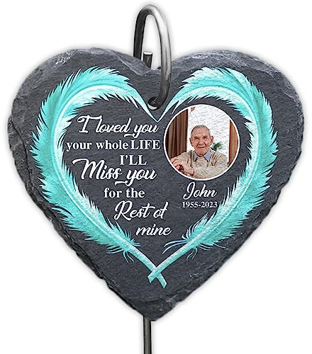 CustomizeAF I Loved You Your Whole Life Heart Feather - Personalized Memorial Garden Slate & Hook, Memorial Gifts for Loss of Loved One. Cemetery Decorations for Grave (GS45)