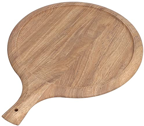 Topyond Vassoio per Pizza in Legno, Tagliere Rotondo con Manico, Teglia per Pizza, Piatto per Pane, per Ristorante, Hotel, Teglia da Forno