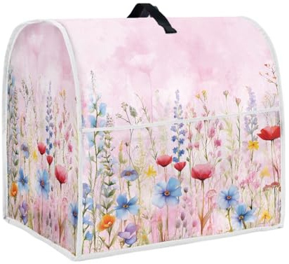 TOADDMOS Floral Painting Pink Stand Mixer Cover,Protective Dust Cover with Pockets for 6-8 Quart Stand Mixer Accessories