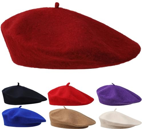 Französischen Beret Damen Baskenmütze Damen Sommer Baumwolle Klassishe Künstler Barrett Mütze Herren 56-58cm Mode Basken Mütze für Windjacke, Kleid Winter Mütze Barett Weinrot für vier Jahreszeiten