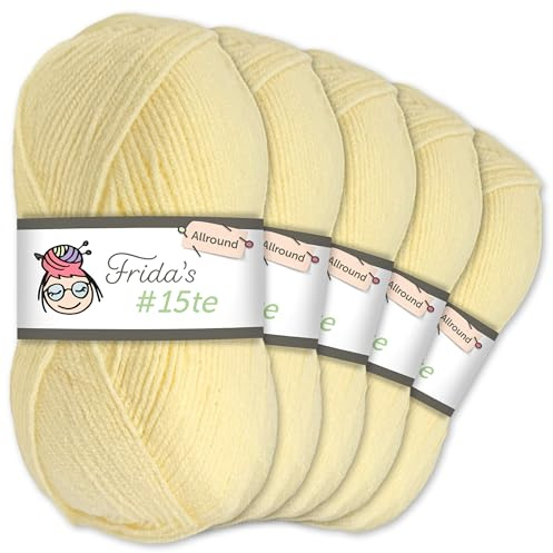 Frida's Wollhaus Frida's 5 x 100 g #15te Allround Basic Garn Babygarn Wolle Stricken Häkeln weich 45 Farben (226 | Vanille)